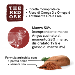 The Red Oak Manzo Angus Grain Free per Cani