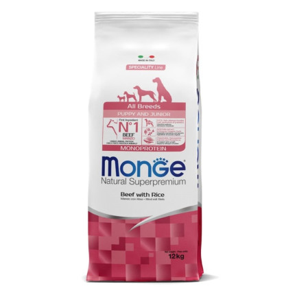 Monge All Breeds Puppy Junior Monoprotein z wołowiną i ryżem dla szczeniąt