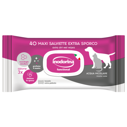 Inodorina Salviette Sensitive Extra Sporco per Cani e Gatti