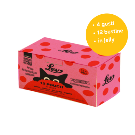 LEV Cibo Umido Completo per Gatti Multipack 12 Bustine 85 g – 4 Gusti