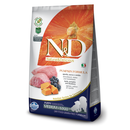 Farmina N&D Pumpkin Grain-Free Puppy Medium-Maxi Agnello e Mirtillo per Cani Farmina N&D Pumpkin Grain-Free Puppy Medium-Maxi Agnello e Mirtillo per Cani