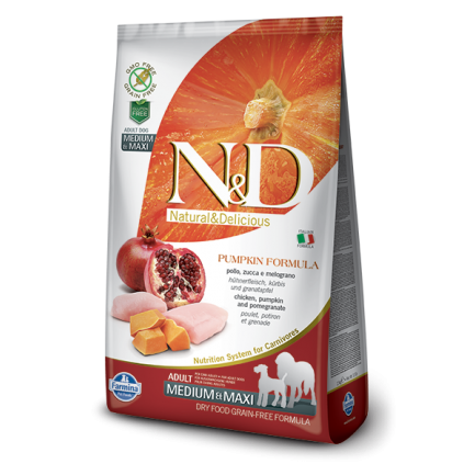 Farmina N&D Pumpkin Grain-Free Adult Medium-Maxi Pollo e Melograno per Cani Farmina N&D Pumpkin Grain-Free Adult Medium-Maxi Pollo e Melograno per Cani