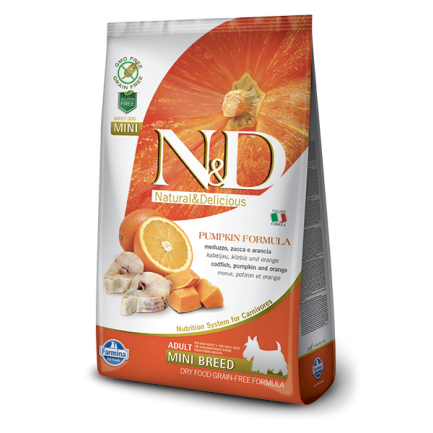 Farmina N&D Pumpkin Grain-Free Adult Mini Merluzzo e Arancia per Cani Farmina N&D Pumpkin Grain-Free Adult Mini Merluzzo e Arancia per Cani