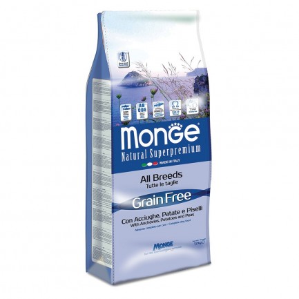 Monge Grain Free con Acciughe Patate e Piselli per Cani Monge Grain Free con Acciughe Patate e Piselli per Cani
