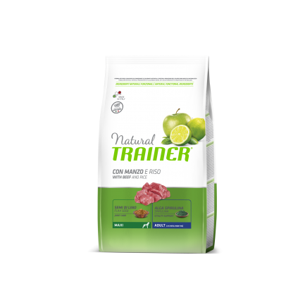 Natural Trainer Adult Maxi con Manzo, Riso e Ginseng per Cani Natural Trainer Adult Maxi con Manzo, Riso e Ginseng per Cani