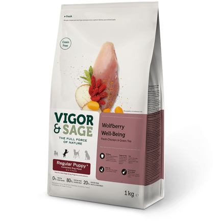 Vigor & Sage Regular Puppy con Pollo e Te Verde Vigor & Sage Regular Puppy con Pollo e Te Verde