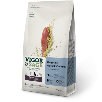 Vigor & Sage Oatgrass Hairball Control Tacchino Fresco e Alghe Marine per Gatti Vigor & Sage Oatgrass Hairball Control Tacchino Fresco e Alghe Marine per Gatti