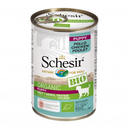 Schesir Dog BIO Organic con Puppy Pollo Umido in Lattina per Cuccioli Schesir Dog BIO Organic con Puppy Pollo Umido in Lattina per Cuccioli